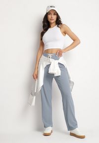 Born2be - Niebieskie Spodnie o Prostym Kroju z Wysokim Stanem i Gumką w Talii Fadira. Okazja: na co dzień. Stan: podwyższony. Kolor: niebieski. Styl: casual #3