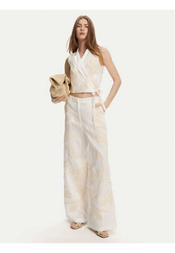 Marella Spodnie materiałowe Kadiak 2513131212 Biały Wide Leg. Kolor: biały. Materiał: len