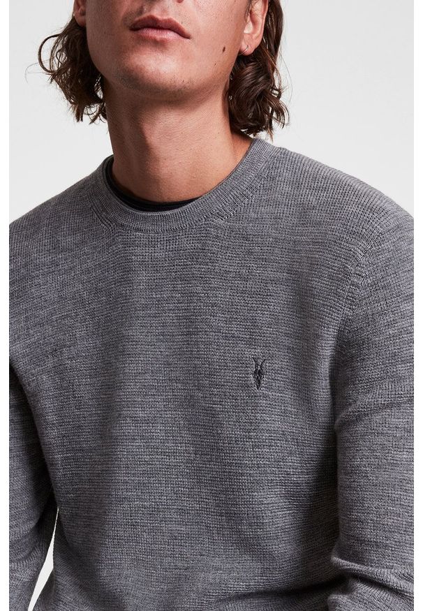 AllSaints Sweter wełniany męski kolor czarny. Okazja: na co dzień. Kolor: czarny. Materiał: wełna. Długość rękawa: długi rękaw. Długość: długie. Styl: casual
