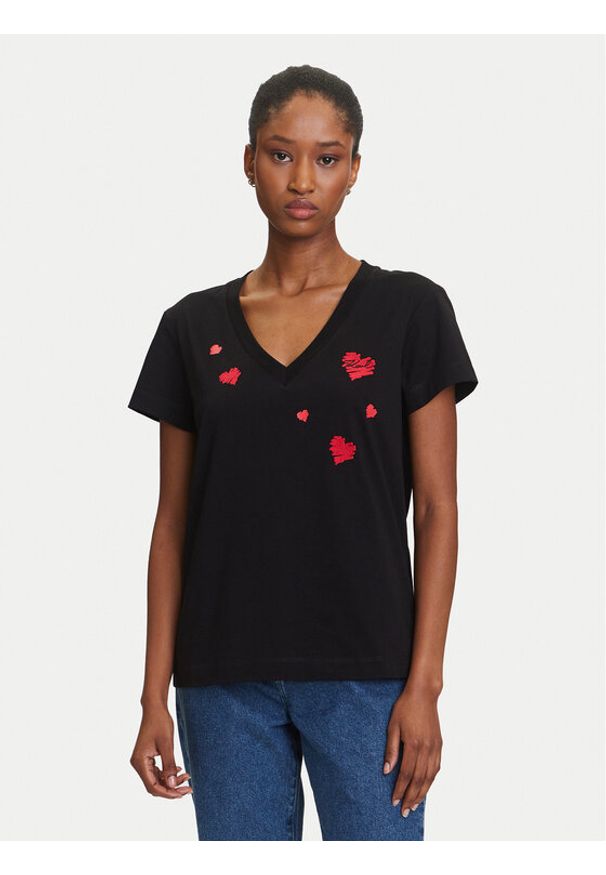 Karl Lagerfeld - KARL LAGERFELD T-Shirt A3W17017 Czarny Regular Fit. Typ kołnierza: dekolt w karo. Kolor: czarny. Materiał: bawełna