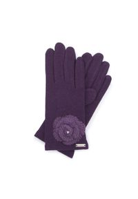 Wittchen - Damskie rękawiczki z włóczkowym kwiatkiem. Kolor: fioletowy. Materiał: wełna. Wzór: kwiaty. Styl: casual, elegancki #1