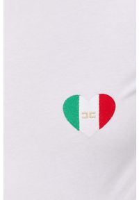 Elisabetta Franchi t-shirt bawełniany kolor biały. Okazja: na co dzień. Kolor: biały. Materiał: bawełna. Długość rękawa: krótki rękaw. Długość: krótkie. Wzór: haft. Styl: casual