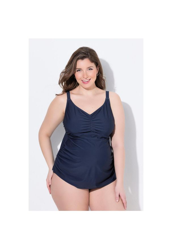 ULLA POPKEN - Damskie tankini Bellieva góra bez miękkich miseczek. Kolekcja: plus size. Kolor: niebieski. Materiał: poliamid, poliester, materiał, elastan