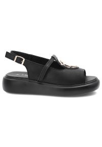 Czarne Sandały S.Barski Eleganckie Obuwie Damskie. Zapięcie: pasek. Kolor: czarny. Materiał: materiał. Wzór: aplikacja. Sezon: lato. Styl: elegancki