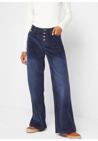 bonprix - Spodnie sztruksowe ze stretchem, Wide. Kolor: niebieski. Materiał: sztruks #1