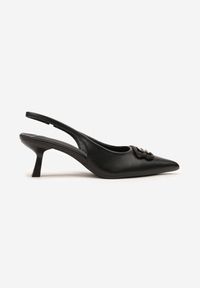 Renee - Czarne Czółenka Sandały Vices na Kaczuszce Typu Slingback Ozdobione Metaliczną Aplikacją Lilarunea. Okazja: na co dzień. Kolor: czarny. Materiał: jeans. Wzór: aplikacja. Sezon: lato. Obcas: na szpilce. Styl: casual, elegancki #3
