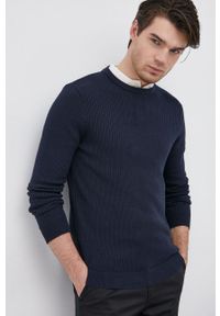 Selected - Sweter bawełniany. Okazja: na co dzień. Kolor: niebieski. Materiał: bawełna. Długość rękawa: długi rękaw. Długość: długie. Wzór: ze splotem. Styl: casual