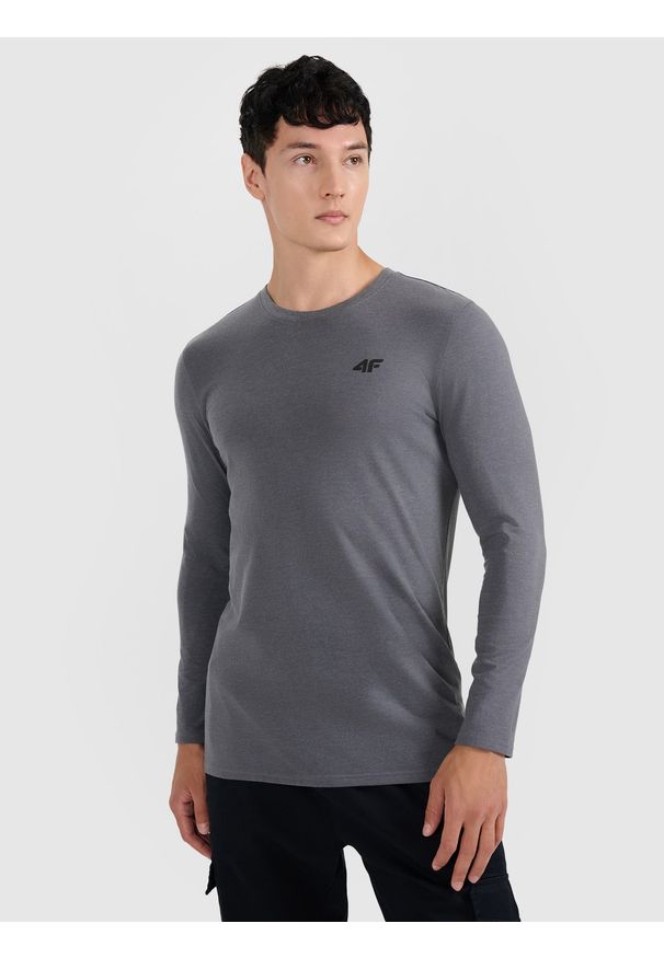 4f - 4F Longsleeve slim gładki męski - szary S. Kolor: szary. Materiał: materiał. Długość rękawa: długi rękaw. Długość: długie. Wzór: gładki