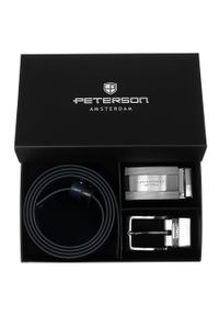 Zestaw prezentowy: dwustronny pasek skórzany w granatowym i czarnym kolorze Peterson PTN KL-B007S001 N. Kolor: czarny, niebieski, wielokolorowy. Materiał: skóra. Styl: elegancki #1