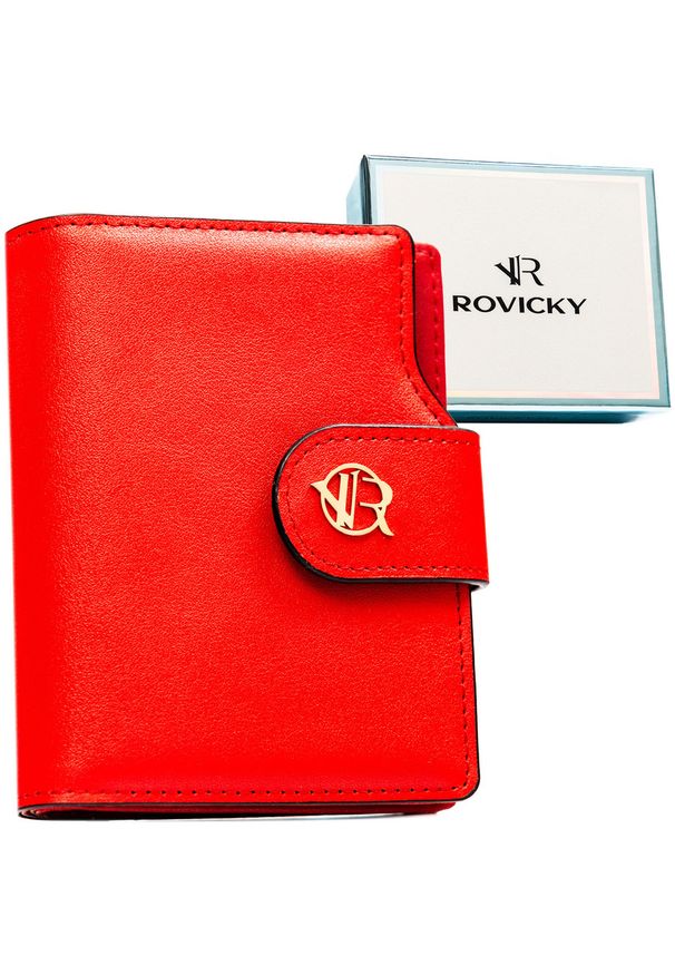 ROVICKY - Pionowy portfel damski ze skóry ekologicznej w czerwonym kolorze, zamykany na zatrzask i suwak - Rovicky. Kolor: czerwony. Materiał: skóra ekologiczna