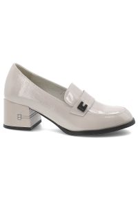 Szare Półbuty Vinceza Eleganckie Obuwie Damskie Na Obcasie. Okazja: na co dzień. Zapięcie: pasek. Kolor: szary. Materiał: materiał, lakier. Obcas: na obcasie. Styl: elegancki. Wysokość obcasa: średni #3