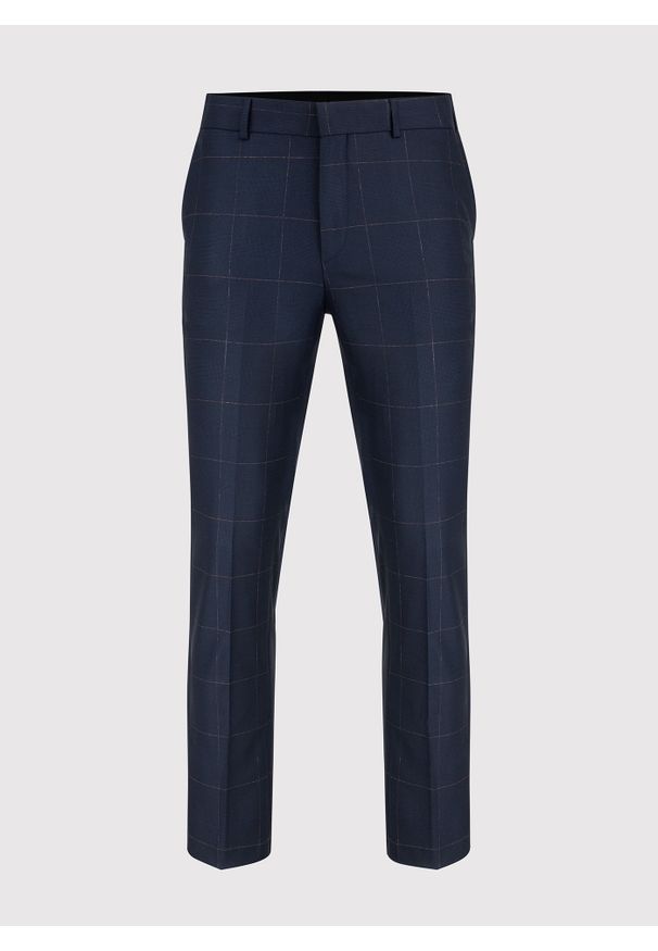 Pako Lorente - PAKO LORENTE – Granatowe spodnie garniturowe w kratę Windowpane. Kolor: niebieski. Materiał: poliester, wiskoza, elastan