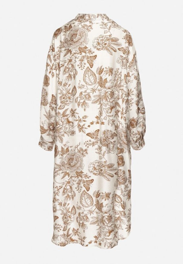 Born2be - Beżowa Wiskozowa Sukienka Koszulowa w Kwiaty Varvesa. Okazja: na co dzień. Typ kołnierza: kołnierzyk klasyczny. Kolor: beżowy. Materiał: wiskoza. Długość rękawa: długi rękaw. Wzór: kwiaty. Typ sukienki: koszulowe. Styl: klasyczny, casual, elegancki