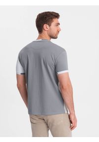 Ombre Clothing - T-shirt męski z elastanem z kolorowymi rękawami - szary V4 OM-TSCT-0176 - XXL. Okazja: na co dzień. Kolor: szary. Materiał: elastan. Wzór: kolorowy. Styl: casual, klasyczny