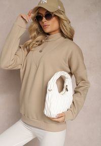 Renee - Beżowa Ocieplana Bluza Bawełniana z Półgolfem Heraia. Kolor: beżowy. Materiał: bawełna #3