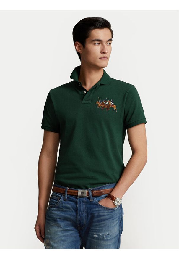 Polo Ralph Lauren Polo 710814437005 Zielony Custom Slim Fit. Typ kołnierza: polo. Kolor: zielony. Materiał: bawełna