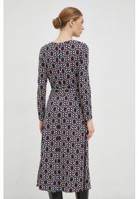 Weekend Max Mara sukienka kolor granatowy midi rozkloszowana. Kolor: niebieski. Materiał: dzianina. Długość rękawa: długi rękaw. Typ sukienki: rozkloszowane, plisowane. Długość: midi #3