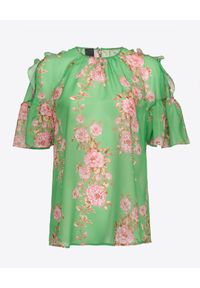 Pinko - PINKO - Zielona bluzka z nadrukiem w kwiaty. Kolor: zielony. Materiał: szyfon. Wzór: nadruk, kwiaty