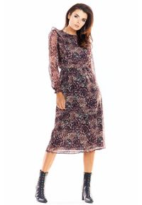Awama - Wyjątkowa sukienka midi z włoskiego szyfonu z printem. Materiał: szyfon. Wzór: nadruk. Długość: midi #1