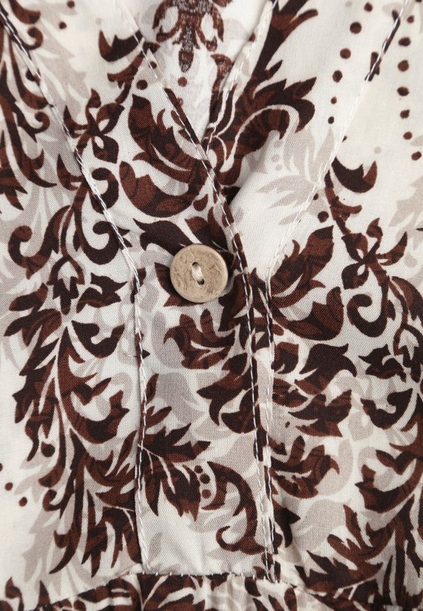 Born2be - Brązowo-Beżowa Bawełniana Rozkloszowana Sukienka z Falbankami Miloa. Okazja: na co dzień. Typ kołnierza: kołnierz z falbankami. Kolor: brązowy. Materiał: bawełna. Typ sukienki: proste, rozkloszowane. Styl: klasyczny, casual