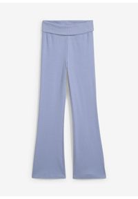 bonprix - Spodnie z prążkowanego dżerseju, z bawełny organicznej. Kolor: niebieski. Materiał: prążkowany, jersey, bawełna. Wzór: prążki. Styl: elegancki #1