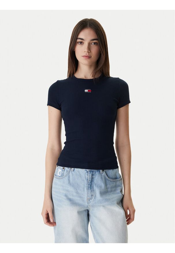 Tommy Jeans Longsleeve Badge DW0DW17881 Granatowy Slim Fit. Kolor: niebieski. Materiał: bawełna. Długość rękawa: długi rękaw