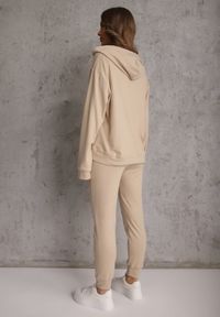 Renee - Beżowy Komplet Dresowy Spodnie Joggery i Bluza z Kapturem na Suwak Bernika. Kolor: beżowy. Materiał: dresówka. Wzór: gładki #2