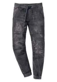 Dżinsy z gumką w talii Slim Fit Straight bonprix czarny denim. Kolor: czarny. Materiał: elastan, materiał, bawełna #1