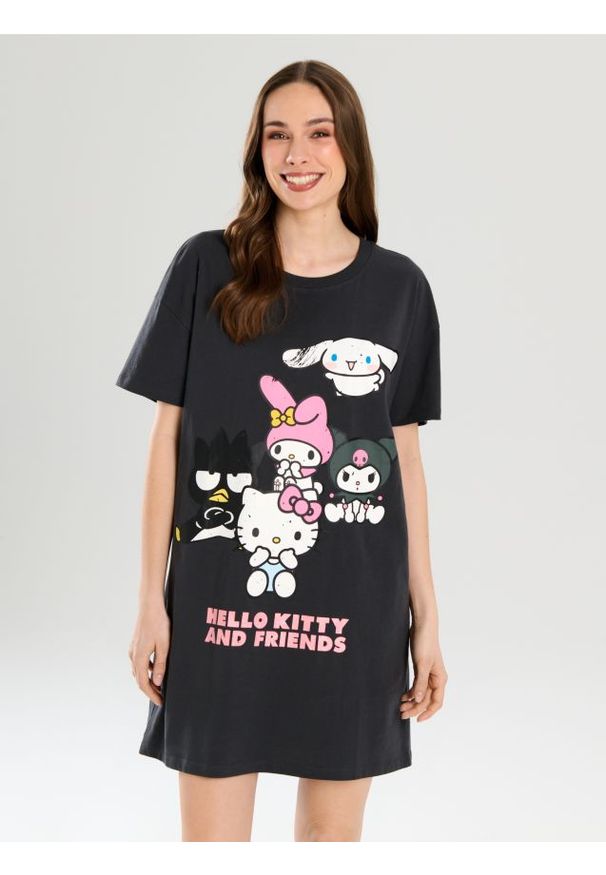 Sinsay - Koszula nocna Hello Kitty - szary. Kolor: szary. Wzór: motyw z bajki