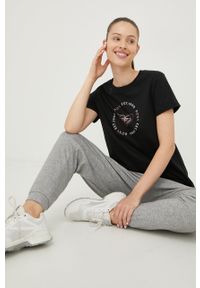 Roxy t-shirt bawełniany kolor czarny. Kolor: czarny. Materiał: bawełna. Wzór: nadruk #1