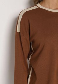 Born2be - Brązowy Sweter z Bawełną i Metaliczną Nicią Tusima. Kolor: brązowy. Materiał: bawełna. Styl: klasyczny, elegancki #2
