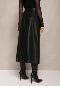 Renee - Czarna Trapezowa Spódnica Maxi z Imitacji Skóry Selariel. Kolor: czarny. Styl: elegancki #4