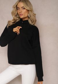 Renee - Czarna Ocieplana Bluza Bawełniana z Półgolfem Heraia. Kolor: czarny. Materiał: bawełna