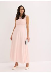 bonprix - Długa sukienka z koronką. Kolor: różowy. Materiał: koronka. Wzór: koronka. Styl: elegancki, wizytowy. Długość: maxi #2