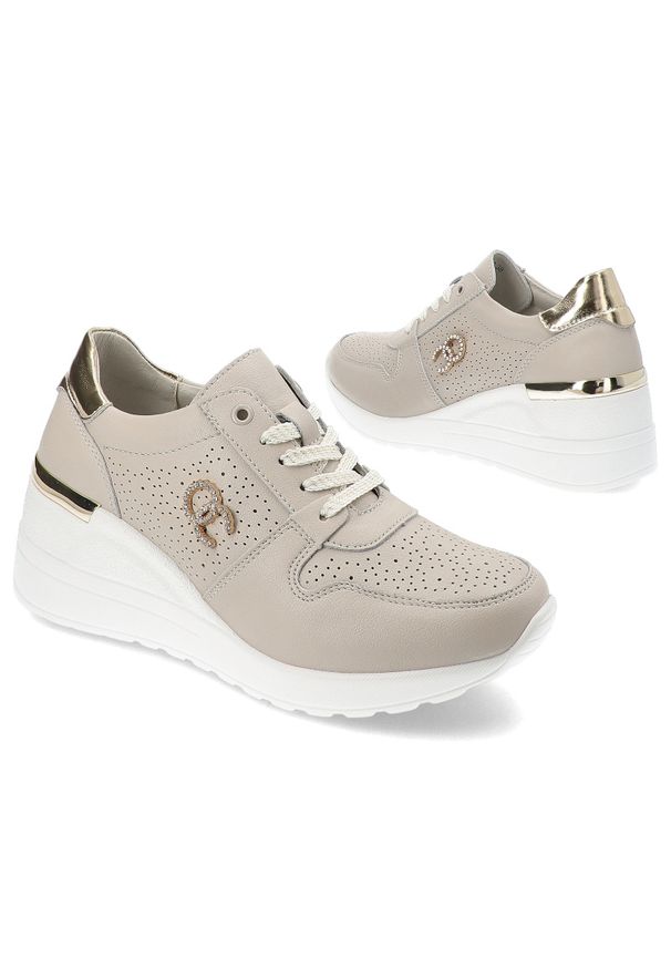 Beżowe Sneakersy S.Barski Modne Obuwie Damskie Na Koturnie. Okazja: na co dzień. Kolor: beżowy. Obcas: na koturnie. Styl: casual