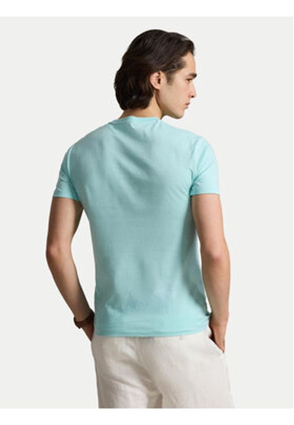 Polo Ralph Lauren T-Shirt 710671438506 Turkusowy Custom Slim Fit. Typ kołnierza: polo. Kolor: turkusowy. Materiał: bawełna