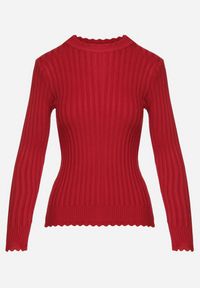 Born2be - Bordowy Prążkowany Sweter z Bawełną Mevin. Okazja: na co dzień. Kolor: czerwony. Materiał: bawełna, prążkowany. Styl: casual, elegancki #3
