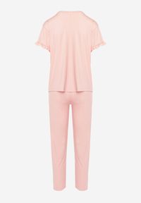 Renee - Różowy 2-Częściowy Komplet Piżamowy Koszulka z Napisem i Proste Spodnie Niela. Kolor: różowy. Wzór: napisy #6