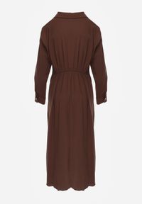 Born2be - Brązowa Wiskozowa Sukienka Koszulowa z Marszczeniem i Guzikiem w Talii Lennatha. Okazja: na co dzień. Kolor: brązowy. Materiał: wiskoza. Typ sukienki: koszulowe. Styl: casual, elegancki, klasyczny #5