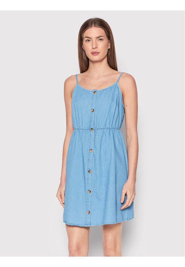 Vero Moda Sukienka letnia Flicka 10244708 Niebieski Regular Fit. Kolor: niebieski. Materiał: bawełna. Sezon: lato