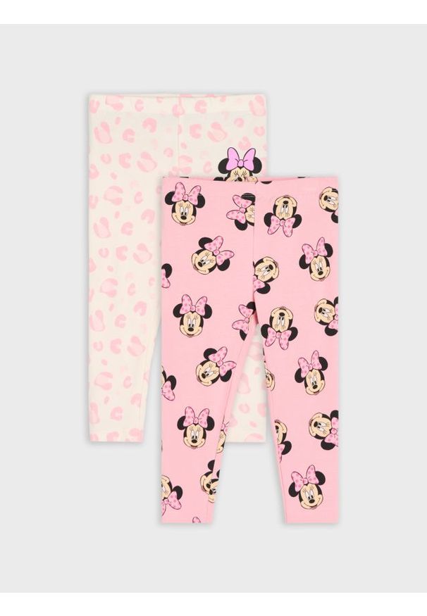Sinsay - Bawełniane legginsy 2 pack Minnie Mouse - różowy. Kolor: różowy. Materiał: bawełna. Wzór: motyw z bajki