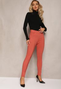 Renee - Pomarańczowe Spodnie Skinny z Talią High Waist Malga. Stan: podwyższony. Kolor: pomarańczowy. Długość: długie #3