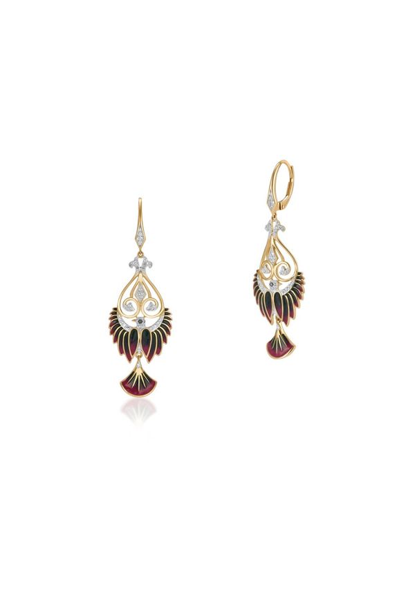 W.KRUK RABAT Złote Kolczyki - złoto 375, Czarny diament 0,01ct,biały topaz - ZDL/KB+16. Materiał: złote. Kolor: wielokolorowy, biały, złoty, czarny. Wzór: motyw z bajki. Kamień szlachetny: topaz, diament