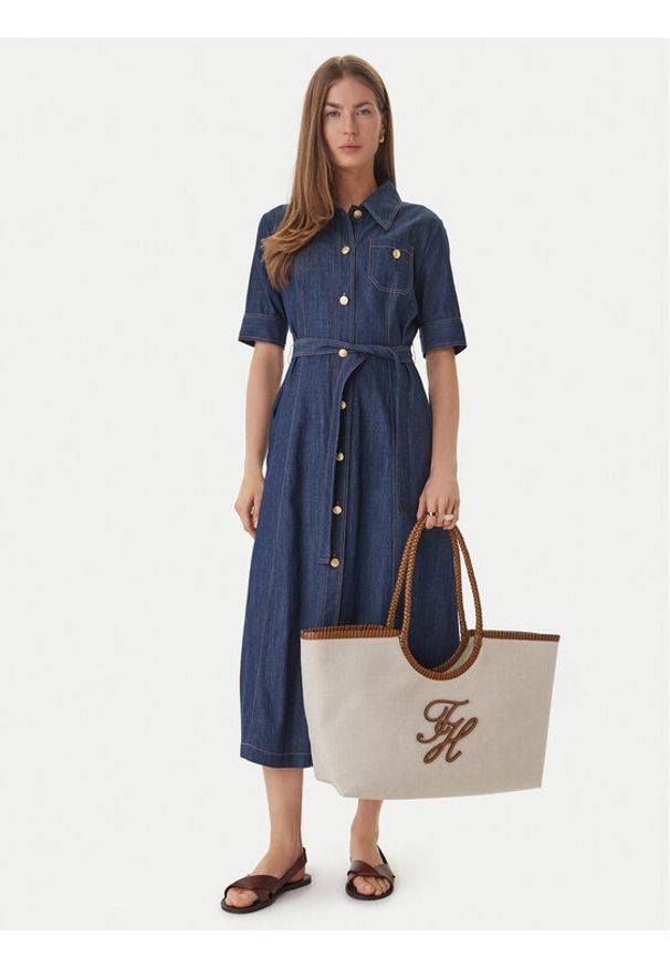 TOMMY HILFIGER - Tommy Hilfiger Torebka Th Elev Summ Maxi Tote Canvas AW0AW18629 Beżowy. Kolor: beżowy