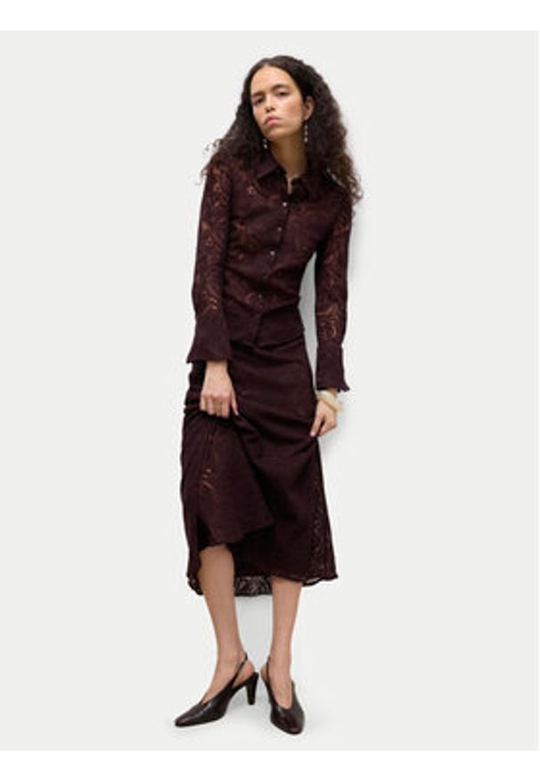 Vero Moda Spódnica midi Urshila 10336946 Bordowy Regular Fit. Kolor: czerwony. Materiał: bawełna