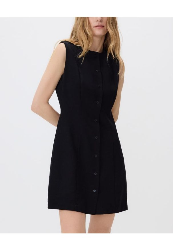 Reserved - Sukienka mini z dodatkiem lnu - czarny. Kolor: czarny. Materiał: len. Długość: mini
