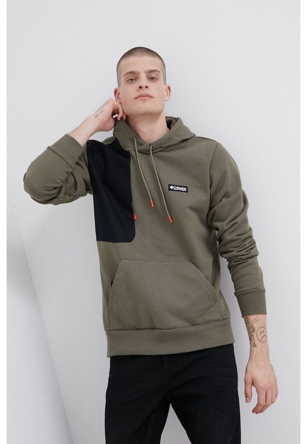 columbia - Columbia Bluza męska kolor zielony z kapturem gładka. Okazja: na co dzień. Typ kołnierza: kaptur. Kolor: zielony. Wzór: gładki. Styl: casual