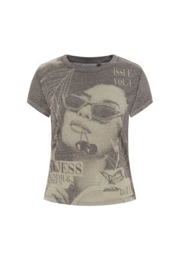 Guess T-Shirt 176423 Brązowy Classic Fit. Kolor: brązowy