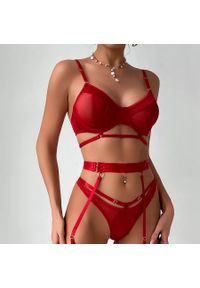 Intica - Komplet bielizny z paseczkami na romantyczne wieczory Chandita. Kolor: czerwony. Materiał: materiał. Wzór: aplikacja #5