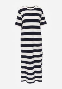 Born2be - Biało-Czarna Pudełkowa Sukienka z Bawełny w Poziome Paski Diove. Okazja: do pracy, na co dzień, na spacer. Kolor: biały. Materiał: bawełna. Wzór: paski. Typ sukienki: proste. Styl: klasyczny, casual #4